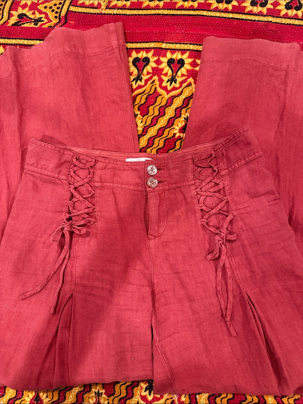Anthropologie Rust Wide Leg Lace-Up Linen Pants by elevenses. 8